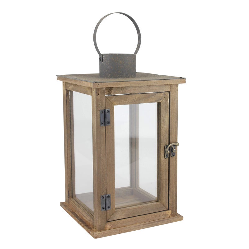 Stonebriar SB-5174B Rustic 12.5" Wooden Candle Lantern, Large, Brown - Image 3